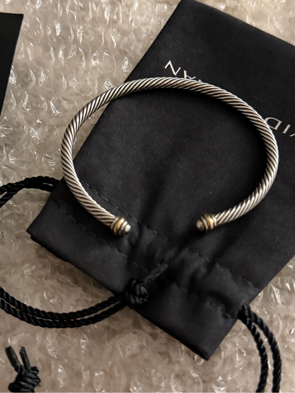 David Yurman Silver Twisted Cable Open Cuff with Gold Accents